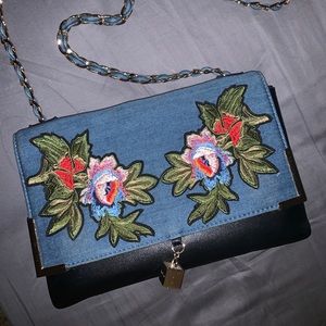 Bebe Floral Denim Cross Body Bag